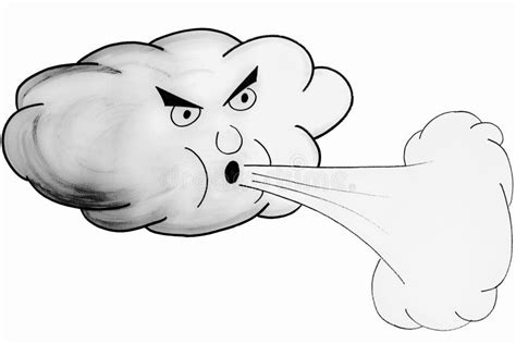 Drawing of a Cloud with Face Blowing a Wind Stock Illustration ...