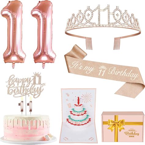 Amazon.com: 11th Birthday Decorations for Girls, Including 11th Birthday Sash and Tiara, 11 ...