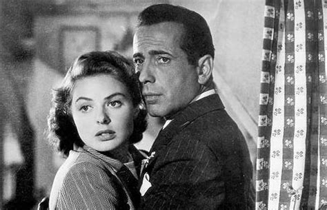 Humphrey Bogart as Rick Blaine in Actress Ingrid Bergman as Ilsa Lund's embrace. As seen in the ...