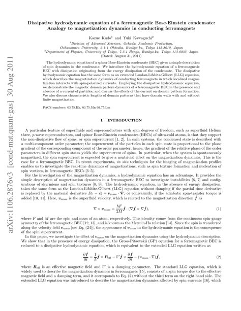 (PDF) Dissipative hydrodynamic equation of a ferromagnetic Bose ...