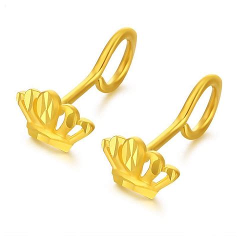 Solid 24K Yellow Gold Earrings Women 999 Gold Crown Stud Earrings 1.95g-in Stud Earrings from ...