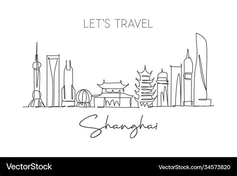 One single line drawing shanghai city skyline Vector Image