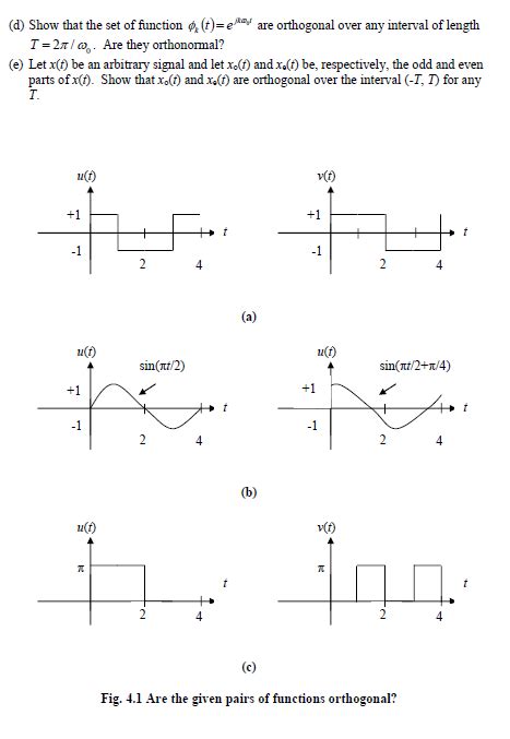 Orthogonal Functions Two time functions u(t) and | Chegg.com