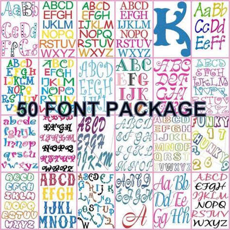 PES 50 Machine Embroidery design Fonts (50 SETS) Monogram ,script,swirl ...