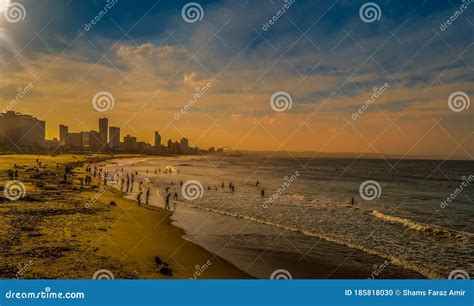 Durban Golden Mile Beach with White Sand and Skyline South Africa ...