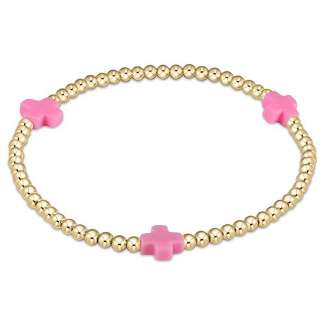 egirl signature cross gold pattern 3mm bead bracelet - bright pink by enewton | FREE SHIPPING ...