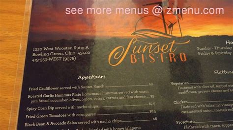 Online Menu of Sunset Bistro Restaurant, Bowling Green, Ohio, 43402 - Zmenu