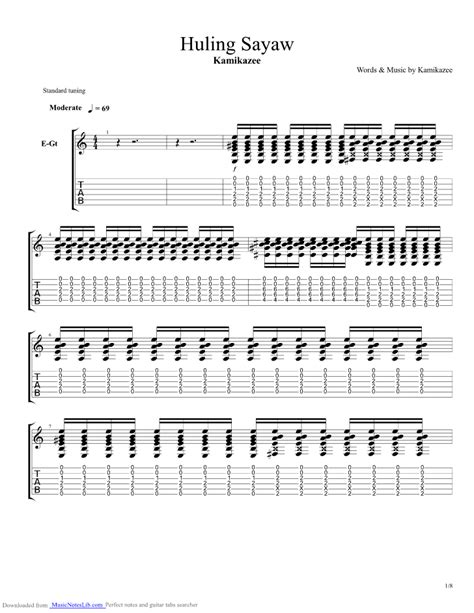 Huling Sayaw guitar pro tab by Kamikazee @ musicnoteslib.com