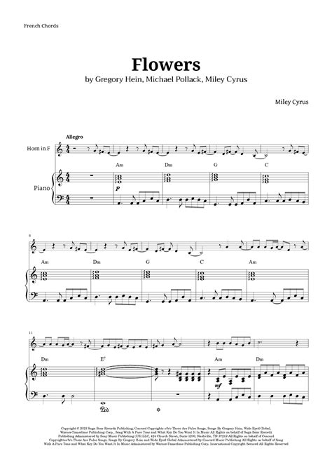 Flowers (arr. Langanho) by Miley Cyrus Sheet Music for French Horn and ...