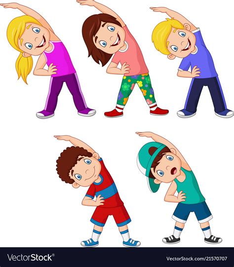 Cartoon little kids exercising on white background