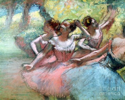 Four ballerinas on the stage Pastel by Edgar Degas