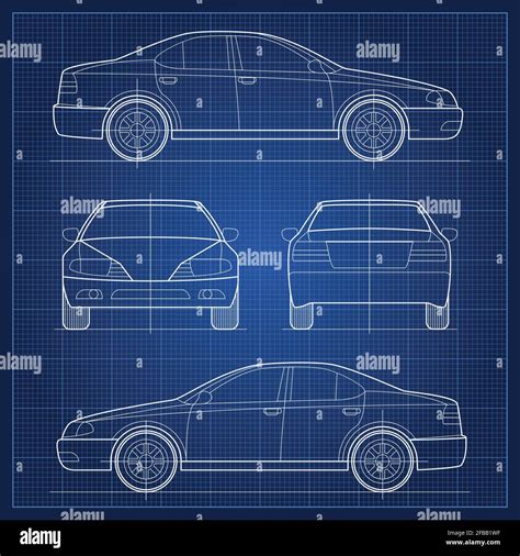 Car blueprint. Vector vehicle engineering blueprint. Illustration structure of sedan model Stock ...