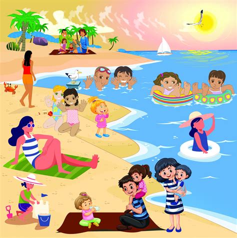 Kids Beach Clipart, Holiday Summer Beach Playground Clip Art, Children Playing SVG Bundle ...