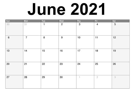 June Printable Calendar 2021