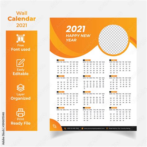 2021 wall calendar template design in editable illustrator vector file Stock-Vektorgrafik ...