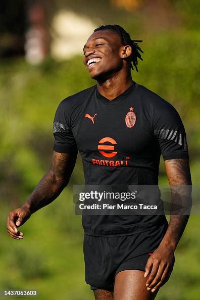 Rafael Leao smiles during an AC Milan training session at Milanello... News Photo - Getty Images