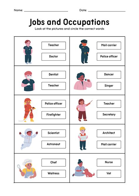 White Colorful Jobs and Occupations Vocabulary Worksheet - Etsy