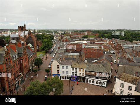 Elevated aerial general view over Carlisle city centre looking north Stock Photo, Royalty Free ...