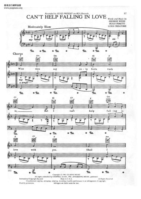 Elvis Presley-Can't Help Falling In Love Sheet Music pdf, - Free Score Download ★