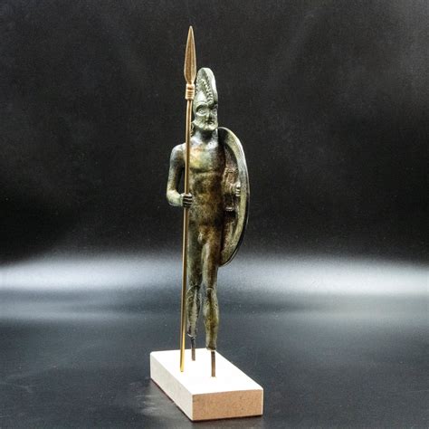 Ancient Greek Spartan Warrior Statue Armed with Helmet Shield and Spear ...