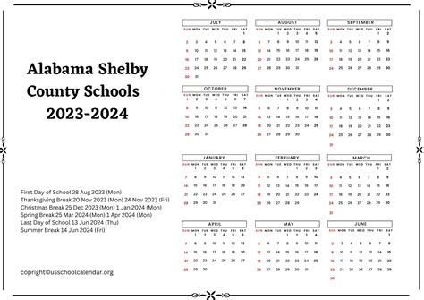 Alabama Shelby County Schools Calendar 2023-2024