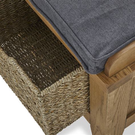 Broadway Oak Hallway Bench with Storage Baskets | Roseland