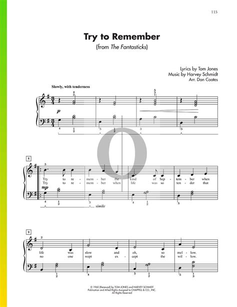 Try To Remember (Harvey Schmidt) Piano Sheet Music - OKTAV