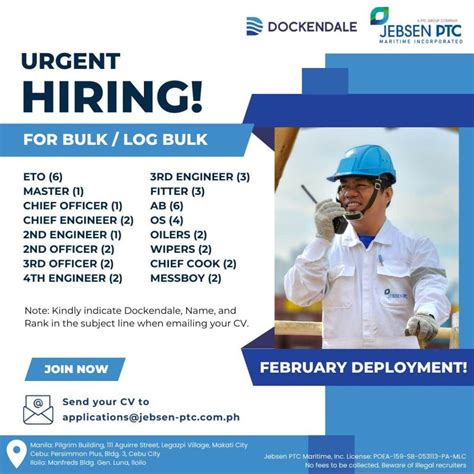 CHIEF ENGINEER - Seaman Job Hiring PH