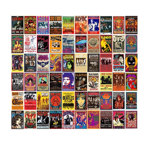 Buy Woonkit 60 PC Vintage Rock Band s, 70s 80s 90s Retro Concert Prints, Bedroom Wall Art, Album ...