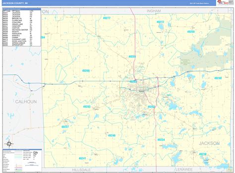 Jackson County, MI Zip Code Wall Map Basic Style by MarketMAPS - MapSales