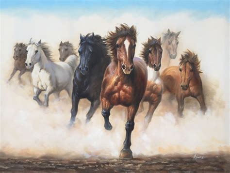 Beautiful Wild Horses Running. 36” x 48” Hand Painted Oil Painting on Canvas. Comes stretched ...