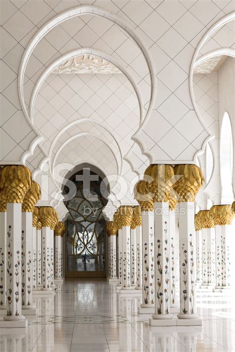 Beautiful White Muslim Church Interior, Passageway Stock Photo ...