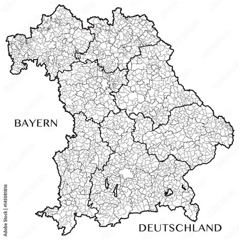 Detailed map of Bavaria (Germany) with separate municipalities, municipalities associations ...