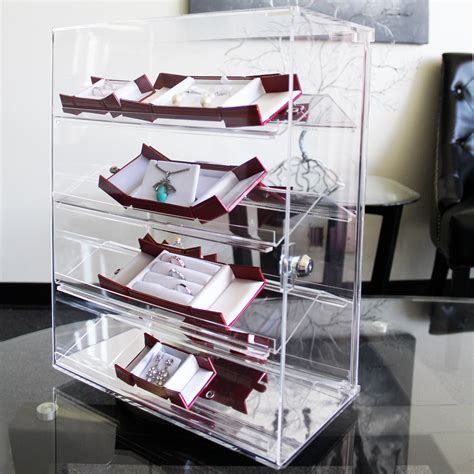 Lockable Showcase Rotating Acrylic Display Stand w/4 Removable Shelves