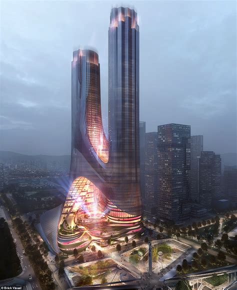 The sci-fi-style twin skyscrapers by Zaha Hadid that will be as tall as the Empire State ...