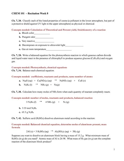 CHEM 101 Recitation Week 8 - CHEM 101 – Recitation Week 8 Ch. 7, 20. Classify each of the listed ...