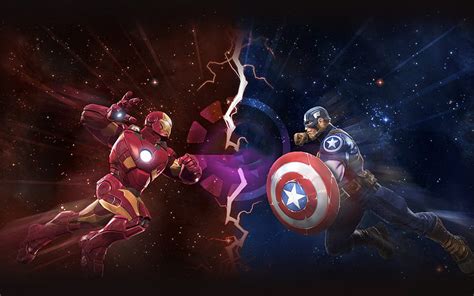 Captain America vs Iron Man, superheroes, fighting, Marvel Contest Of ...