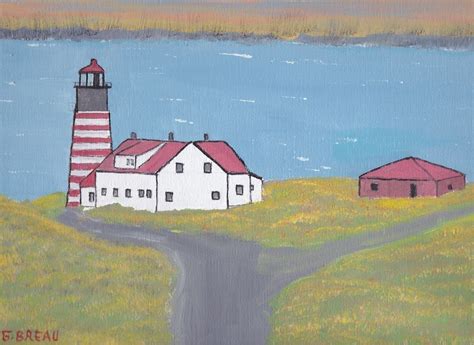 Original Oil Painting GEORGE BREAU - MAINE West QUODDY HEAD Lighthouse #109 | Lighthouse ...