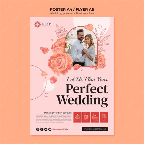 Premium PSD | Flat design wedding planner poster template