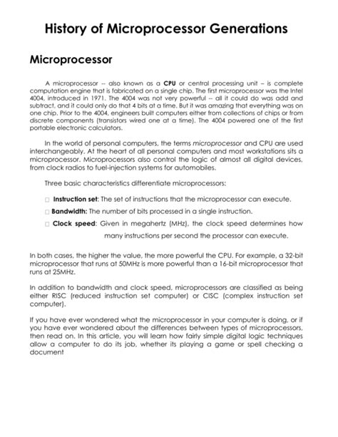 History of Microprocessor Generations