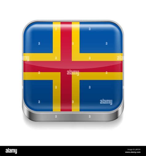 Metal square icon with flag colors of Aland Islands Stock Photo - Alamy