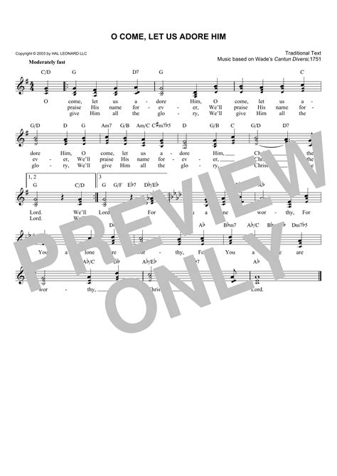 Traditional "O Come, Let Us Adore Him" Sheet Music & Chords | Download 1-Page Printable PDF Lead ...