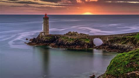 France Lighthouse Sea During Sunset 4K HD Nature Wallpapers | HD Wallpapers | ID #43442