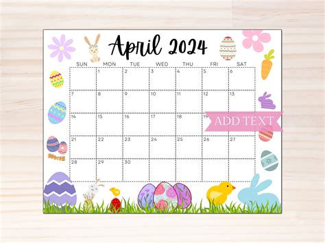 April 2024 Calendar Easter Theme - Shea Yettie