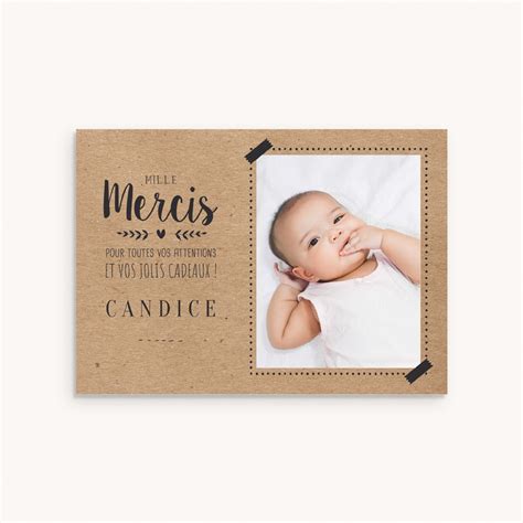 Carte de Remerciement Naissance Kraft Portrait | Echantillon offert