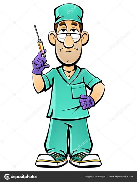 Cartoon doctor with a syringe makes an injection. Stock Vector by ©comsorg 171654534