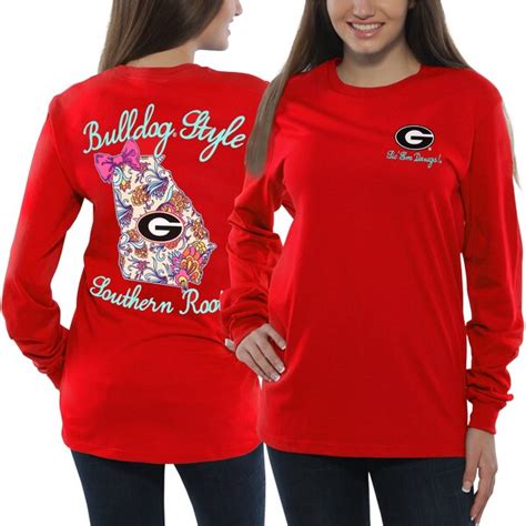 Women's Georgia Bulldogs Red Bright Bow Long Sleeve T-Shirt - SEC Store