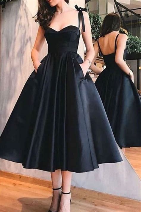 Vintage inspired Tea Length Black 50s Prom Dress with Pockets 50s style Bridesmaid Dress,081619