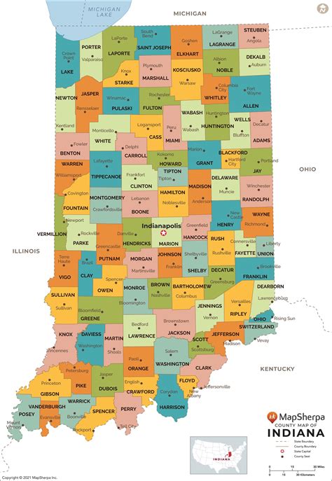 Indiana Counties Map by MapSherpa - The Map Shop