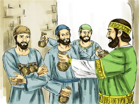 FreeBibleimages :: The parable of the talents of gold :: Three servants invest their master's ...